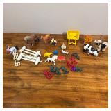 Misc. Toys - Farm animals, tiny cowboys, small fencing pieces