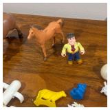 Misc. Toys - Farm animals, tiny cowboys, small fencing pieces