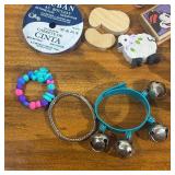 Lot Misc. - Ribbon, Craft Supplies, Twirl Drum Toy, Scarecrows on sticks