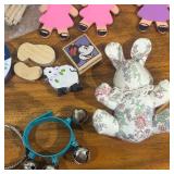 Lot Misc. - Ribbon, Craft Supplies, Twirl Drum Toy, Scarecrows on sticks