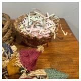 Lot Misc. - Ribbon, Craft Supplies, Twirl Drum Toy, Scarecrows on sticks