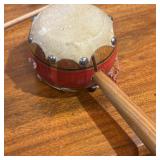 Lot Misc. - Ribbon, Craft Supplies, Twirl Drum Toy, Scarecrows on sticks