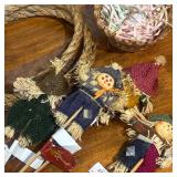 Lot Misc. - Ribbon, Craft Supplies, Twirl Drum Toy, Scarecrows on sticks