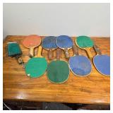 Lot of old Ping Pong Paddles and Net with bracket (only one bracket)