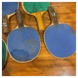 Lot of old Ping Pong Paddles and Net with bracket (only one bracket)
