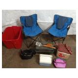 Outdoor Camping Gear Set Including Folding Chairs, Coolers, and Grill Tools