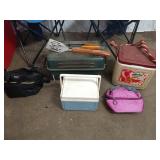 Outdoor Camping Gear Set Including Folding Chairs, Coolers, and Grill Tools