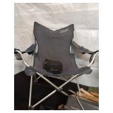 Collection of Camping Gear: Folding Chairs, Char-Broil Grill, and Bright Tote Bag