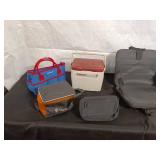Collection of Coolers, Portable Grills, and 2 Stadium Seats