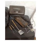 Collection of Coolers, Portable Grills, and 2 Stadium Seats