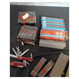 Assortment of Multi-Purpose Knives, Sharpening Stones and Vintage Hunting Knife