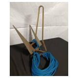 Used Danforth Style Boat Anchor with Blue Nylon Rope
