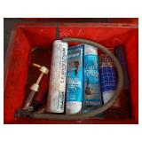 Vintage Boat Gas Cans and Red Tray with Grease Tubes