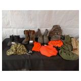 Collection of Hunting Gear with Boots, Camo Items and Accessories