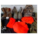 Collection of Hunting Gear with Boots, Camo Items and Accessories