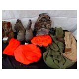 Collection of Hunting Gear with Boots, Camo Items and Accessories