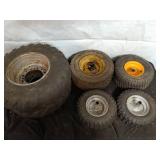 Lot of 5 Various Condition ATV and lawn equipment Wheels