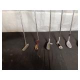 Set of 10 Various Golf Clubs Including Putters and Wedges