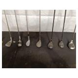 Set of 10 Various Golf Clubs Including Putters and Wedges