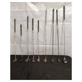 Set of 10 Various Golf Clubs Including Putters and Wedges