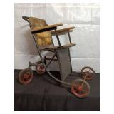 Antique Wooden and Metal Wheelchair with Red Wheels