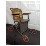 Antique Wooden and Metal Wheelchair with Red Wheels