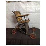 Antique Wooden and Metal Wheelchair with Red Wheels