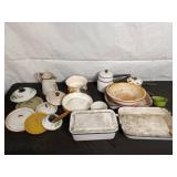 Collection of Vintage Enamel Kitchen Cookware and Accessories