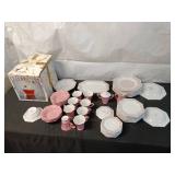 Set of Independence Ironstone Dinnerware Collection, Pink and Floral Pattern