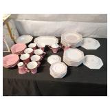 Set of Independence Ironstone Dinnerware Collection, Pink and Floral Pattern