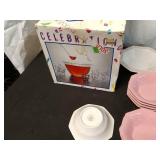 Set of Independence Ironstone Dinnerware Collection, Pink and Floral Pattern