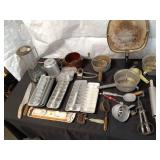 Vintage Kitchenware Collection with Wagner Ware Griddle, Pots, and Rolling Pins