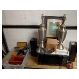 Assorted Household Items Including Lamps, Microwave, and Frames