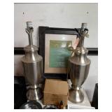 Assorted Household Items Including Lamps, Microwave, and Frames