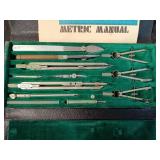 Vintage Drafting Tool Set with Metric Manual in Case