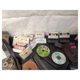 Collection of Mixed CDs and Cassettes in Wooden Box