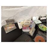 Collection of Mixed CDs and Cassettes in Wooden Box