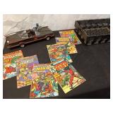 Vintage Batmobile Toy Car and Batman Figure with Comic Book Collection