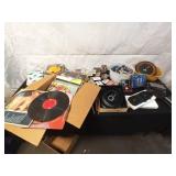 Vintage Music Collection Including Vinyl Records, Cassette Tapes, and More
