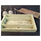 Vintage Metal Roller Skates and Shoe Stretchers with Wooden Tray