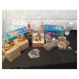 Collection of Decorative Items Including Figurines, Lamps, and Floral Arrangements