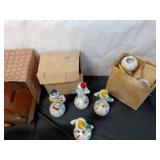 Assorted Vintage Clown Collectibles and Wooden Cars Set