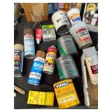 Assorted Collection of Paints, Stains, and Tools
