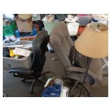 Varied Office and Household Items Including Chairs, Lamp, and Supplies