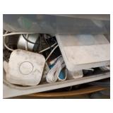 Varied Office and Household Items Including Chairs, Lamp, and Supplies