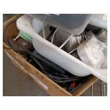 Varied Office and Household Items Including Chairs, Lamp, and Supplies