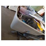 Varied Office and Household Items Including Chairs, Lamp, and Supplies