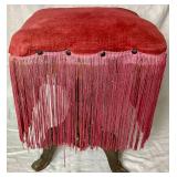 Metal Clawfoot Tripod Base Antique Footstool with Upholstered Tassel Seat Cushion