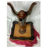 Metal Clawfoot Tripod Base Antique Footstool with Upholstered Tassel Seat Cushion