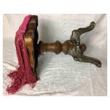 Metal Clawfoot Tripod Base Antique Footstool with Upholstered Tassel Seat Cushion